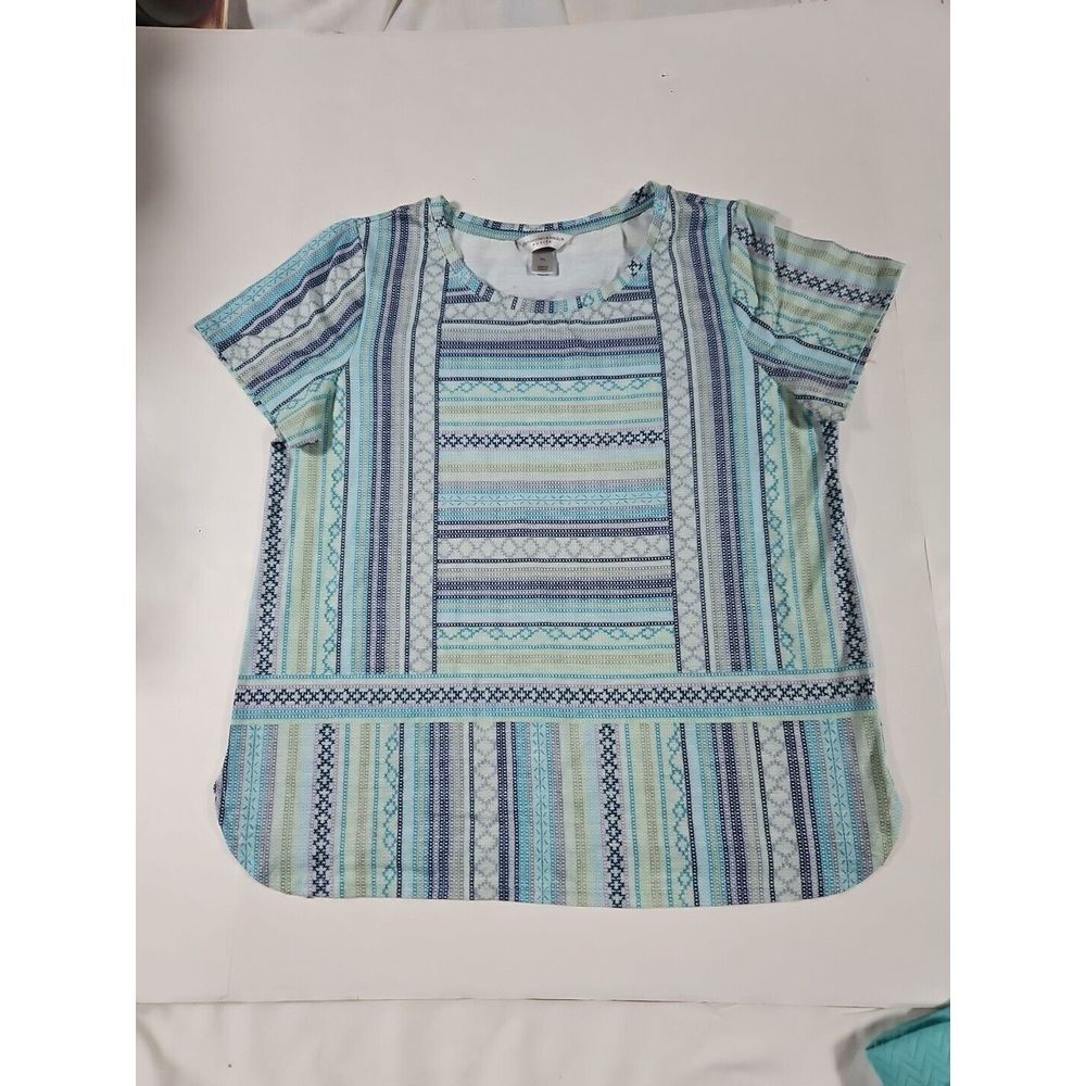 Christopher & Banks T‎ Shirt Petite L Multicolor Striped Short Sleeve Womens